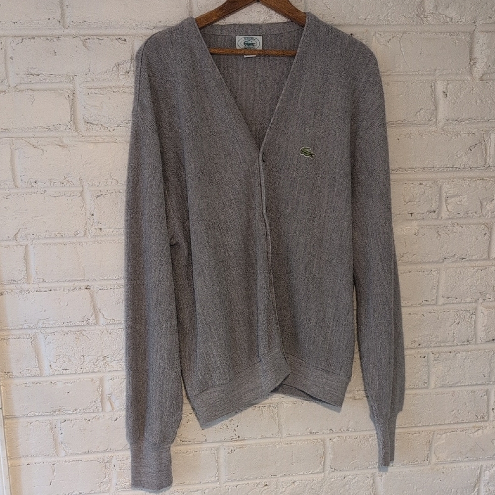 Lacoste Vintage Heather Gray V-Neck Cardigan